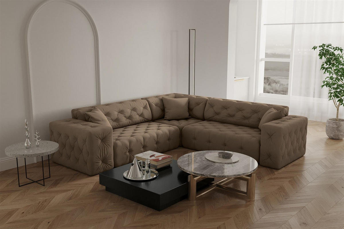 ECKSOFA Chantal - Taupe, Holzwerkstoff/Textil (246/246cm) - Fun Möbel