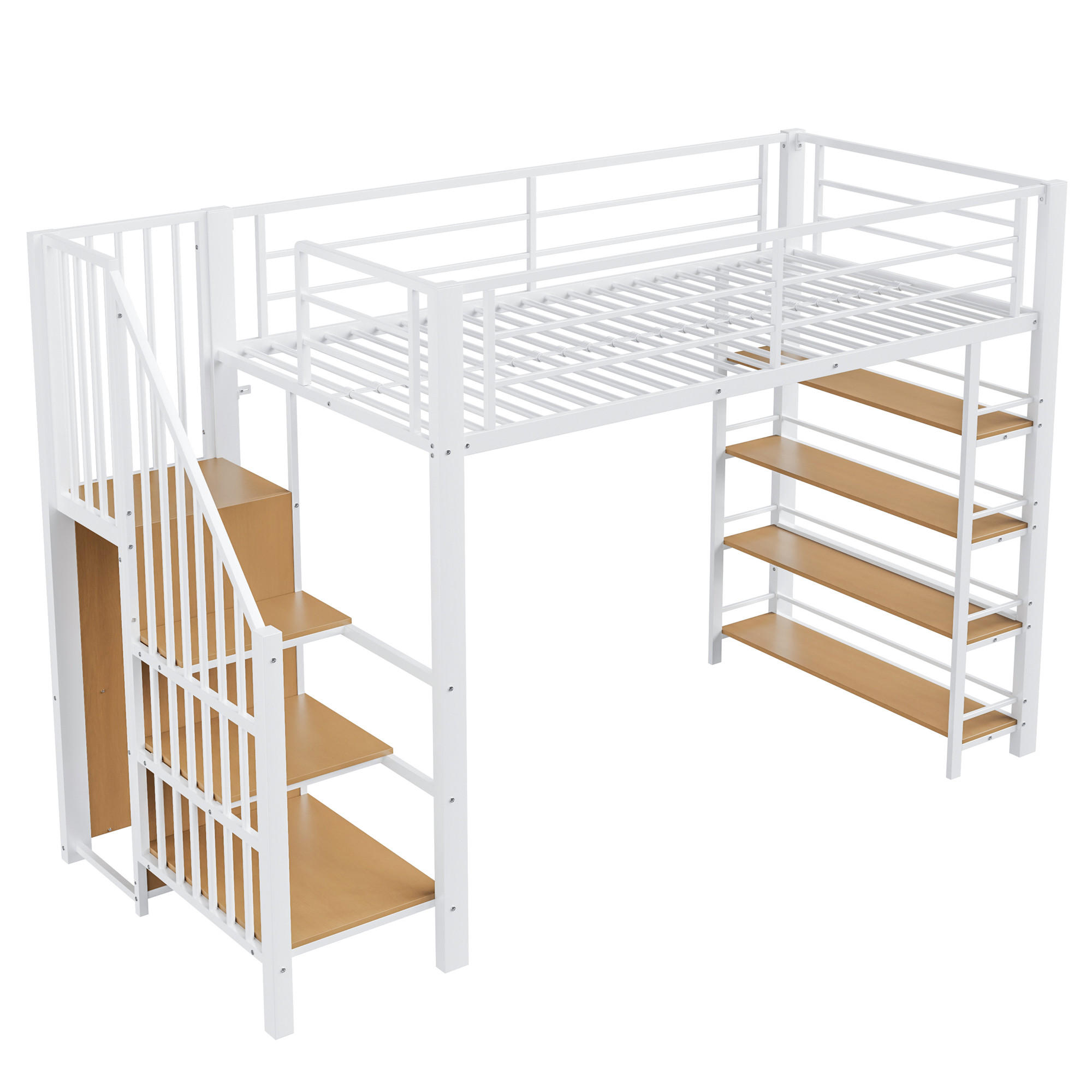 HOCHBETT 90/200 cm DE-01616, in Weiß, mit Sicherheitstreppe und Kleiderschrank - Weiß, Metall (90/200cm) - ComfortXL