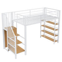HOCHBETT 90/200 cm DE-01616, in Weiß, mit Sicherheitstreppe und Kleiderschrank - Weiß, Metall (90/200cm) - ComfortXL