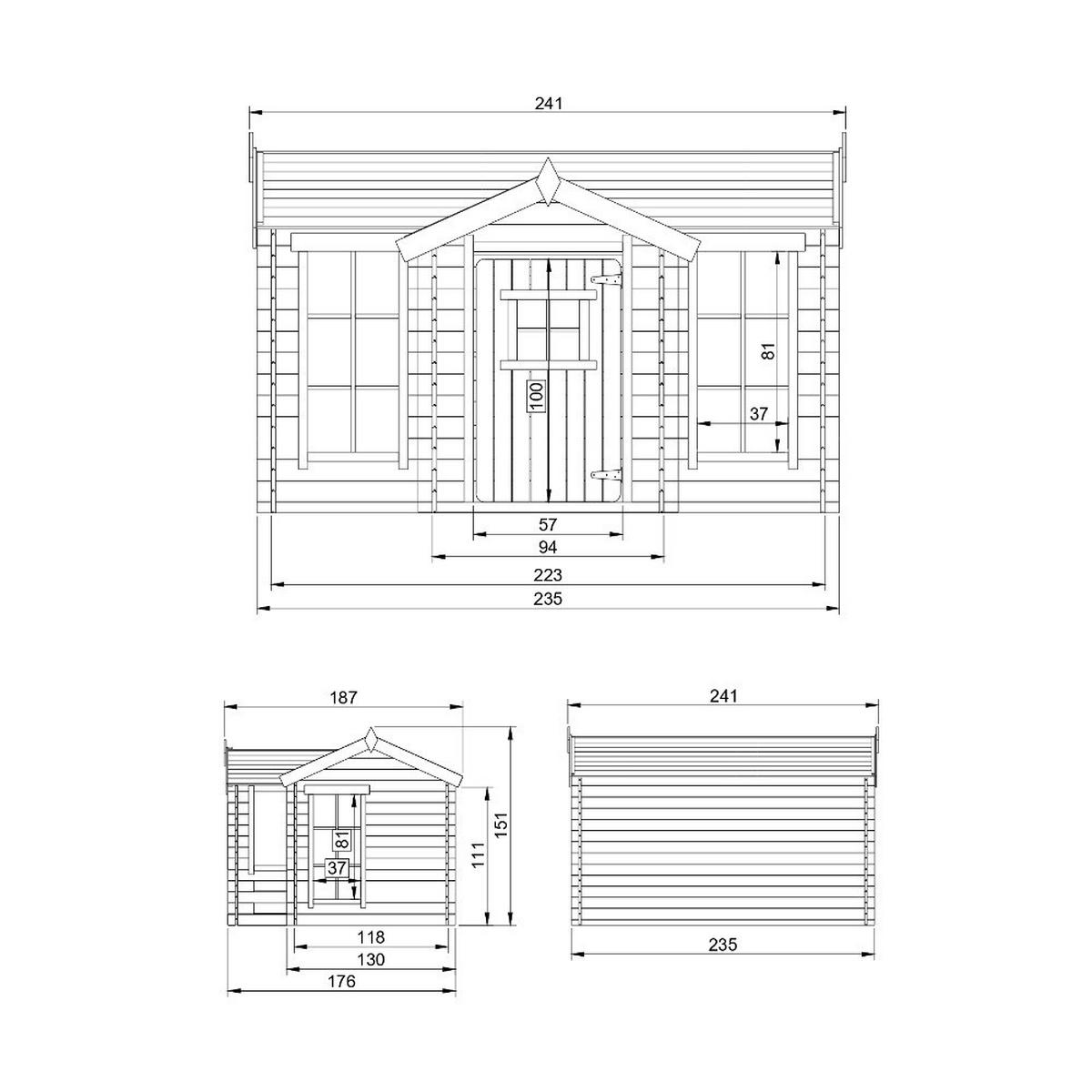 KINDERSPIELHAUS aus Holz - B241xT178xH151 cm/2.63m2 - M520 - Beige, Holz (241/151/187cm) - Timbela