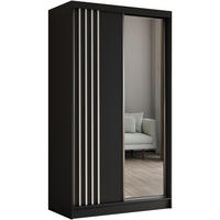 SCHWEBETÜRENSCHRANK Nela 120/216/61 schwarz mit Schubladen - Schwarz/Weiß, Holzwerkstoff (120/216/61cm) - Beautysofa
