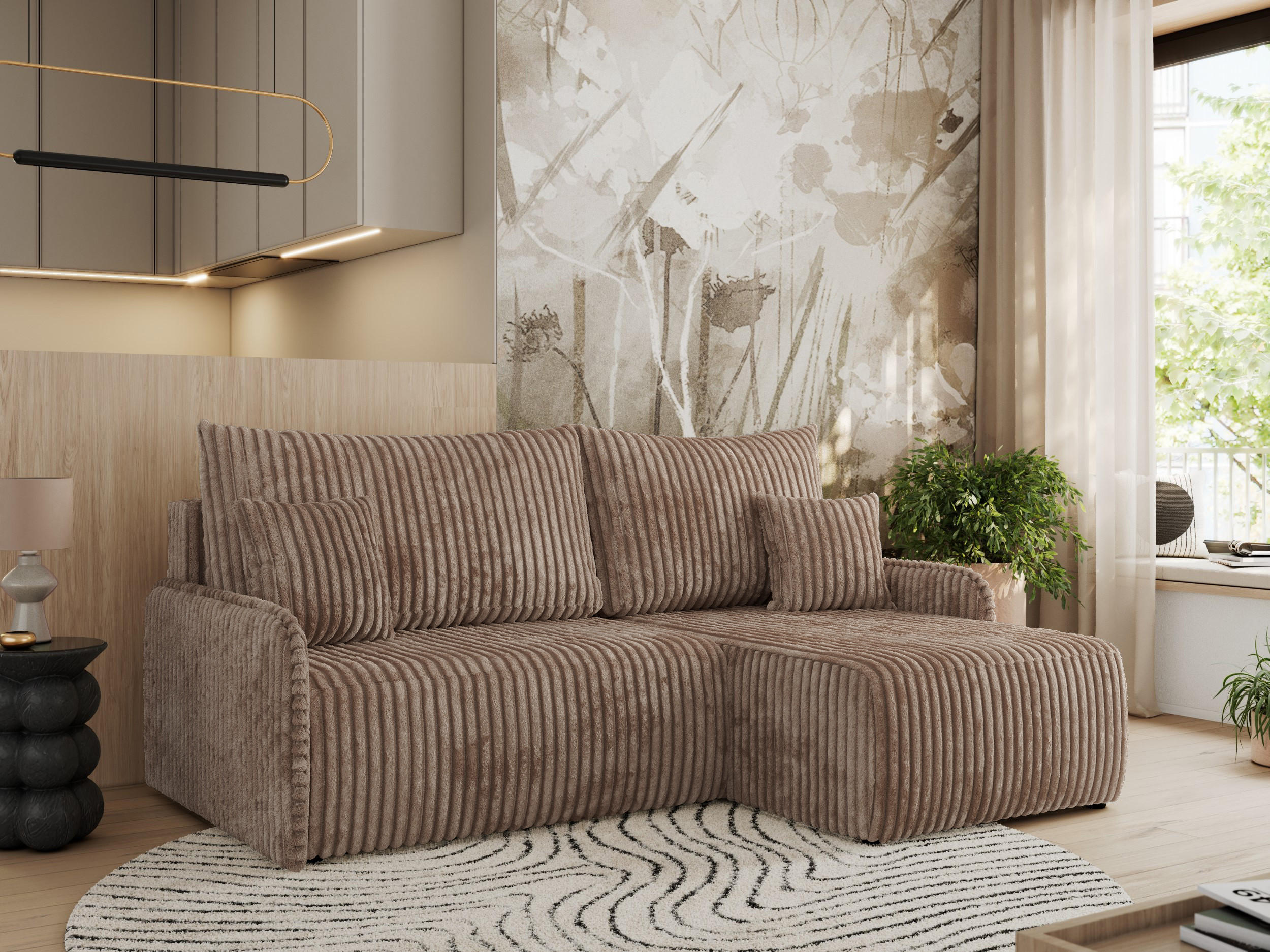 ECKSCHLAFSOFA ARPA L Braun Cord - rechts - Schwarz/Braun, Kunststoff/Textil (150/198cm) - MKS