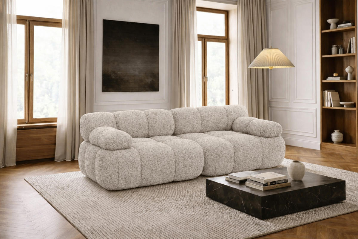 COUCH, 2-Sitzer Modular, Bouclé-Stoff Abriamo, Beige, Selia - Beige, Holz (190/70/95cm) - Kaiser Möbel