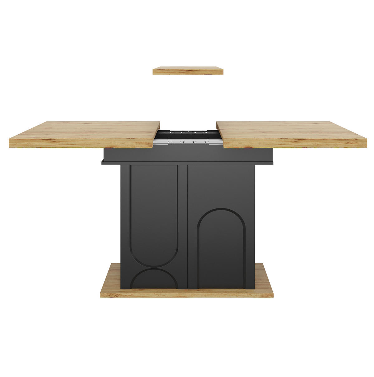 BLAGOVAONSKI stol 110-140/80/76 cm crni i prirodni od MDF-a i metala na razvlačenje s ormarićem - crna, drvni materijal (140/80/76cm) - OKWISH