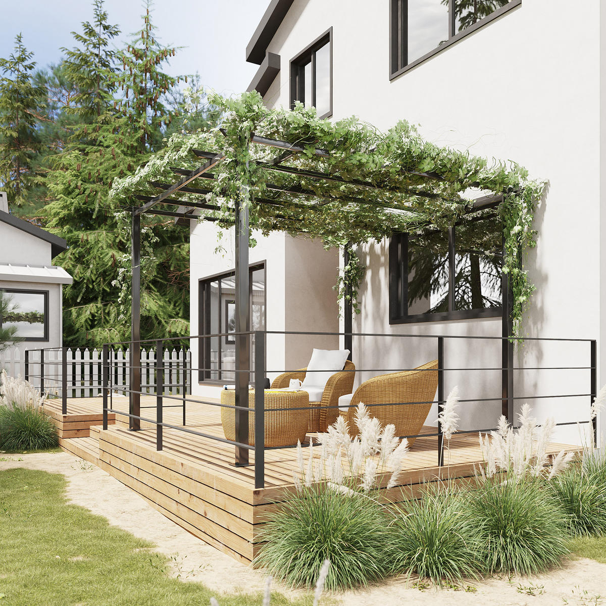ROSENPAVILLON Pflanzbogen Rosenbogen Rankhilfe Garten Pavillon wetterfest Metall Schwarz 2,97 x 2,95 x 2,3 m - Schwarz, Metall (297/230/295cm)