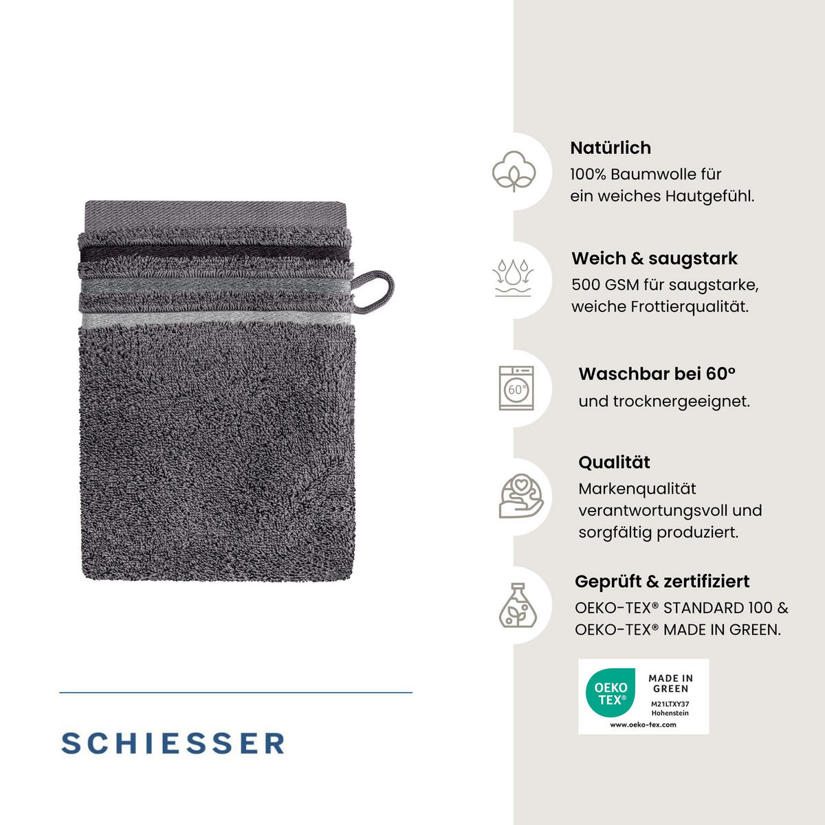 WASCHHANDSCHUHSET Skyline Color - 5-teilig - 16x22 cm - Dunkelgrau - Dunkelgrau, Textil (16/22cm) - SCHIESSER