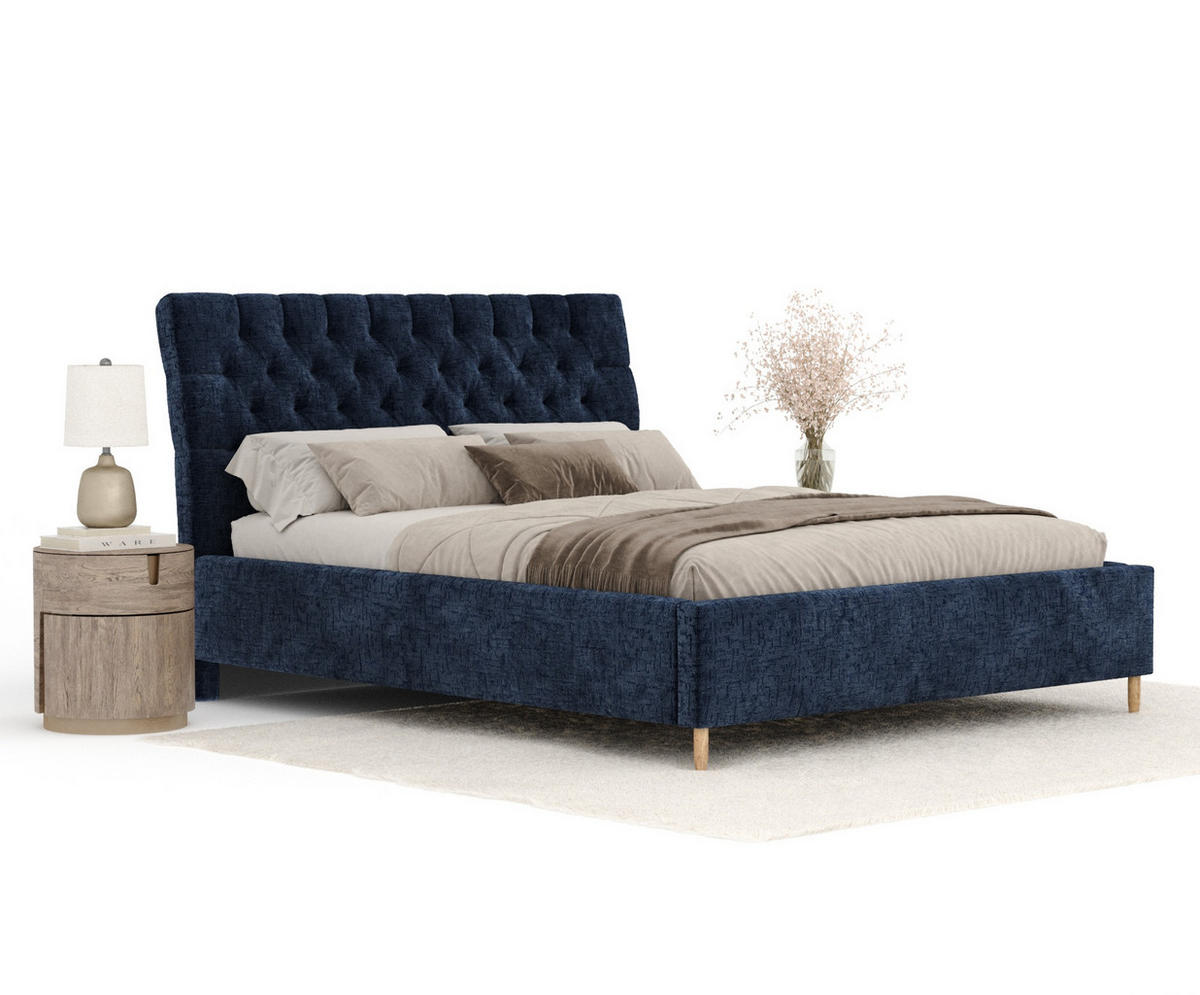 POLSTERBETT Vezzola Marineblau 180/200 cm im Chenille-Stoff - Naturfarben/Dunkelblau, Holz/Holzwerkstoff (180/200cm) - Maison de Reve