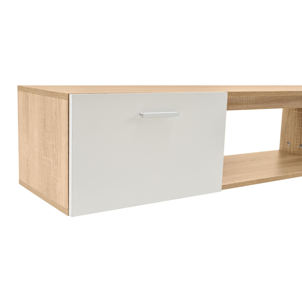 TV-WOHNWAND 180/33,5/151,5 cm aus Spanplatte mit 5 offenen Fächern Weiß/Eichefarben - Weiß, Holzwerkstoff (180/151.5/33.5cm) - Modenvie