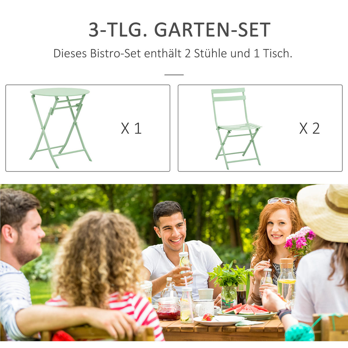 GARTENMÖBEL Set, Metall, Grün - Grün, Metall - Outsunny