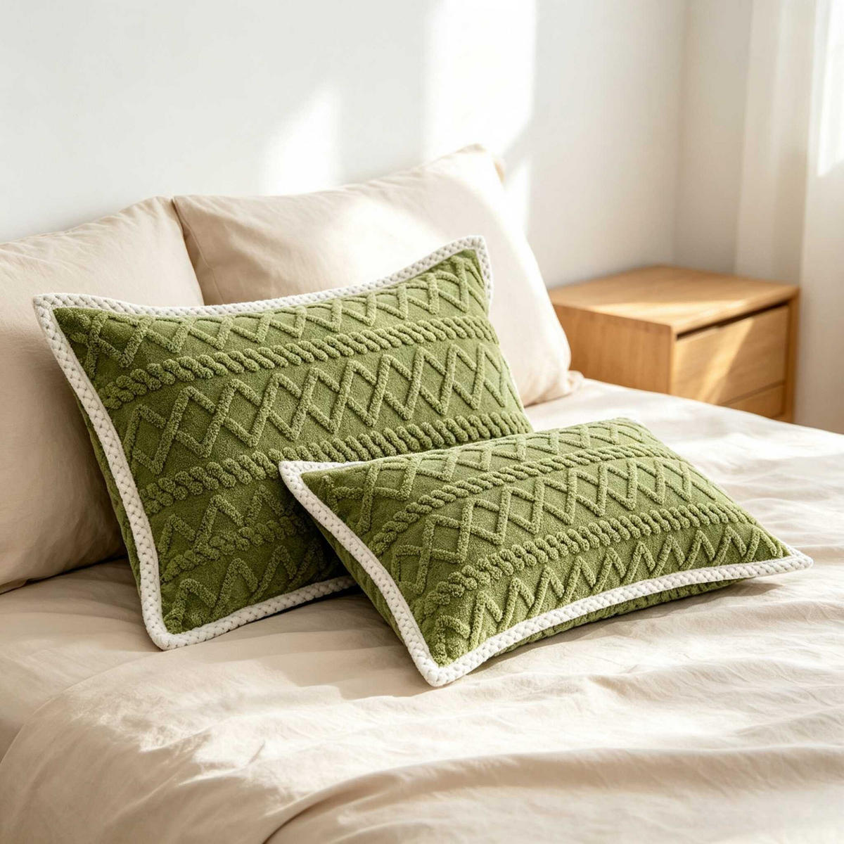 PLÜSCH-KISSENBEZÜGE – 48*74cm – Grün (Paar) - Grün, Textil (48/74cm)