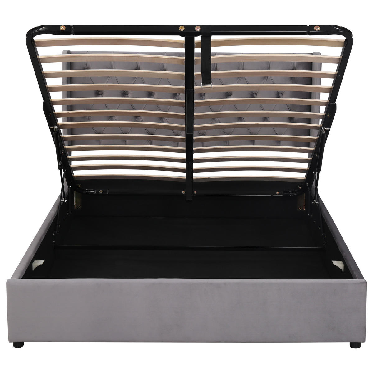 POLSTERBETT 140x190 Ohrform Samt Hydraulisch Grau - Grau, Textil (140/190cm) - FLIEKS