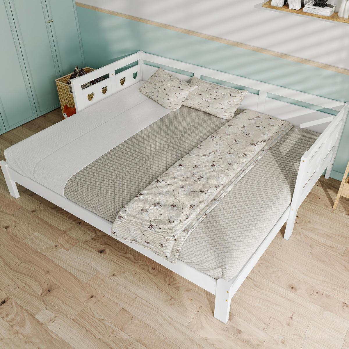 AUSZIEHBETT 90/190 cm mit Herz-Design, Massivholz Kiefer, Weiß - Weiß, Holzwerkstoff (90/190cm) - Redom