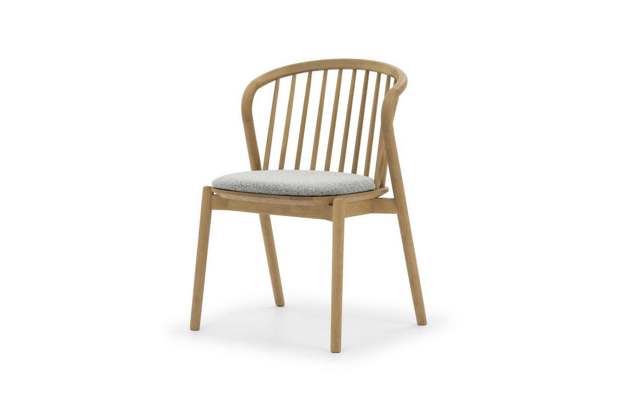 ESSZIMMERSTUHL Saga 2er Set, mit Sitzkissen, Natur Massiveiche - Grau, Holz (54/80/54cm) - WOODEK