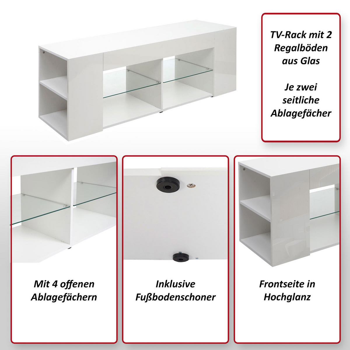 TV-RACK Weiß - Weiß, Holz (144/50/40cm) - MCW