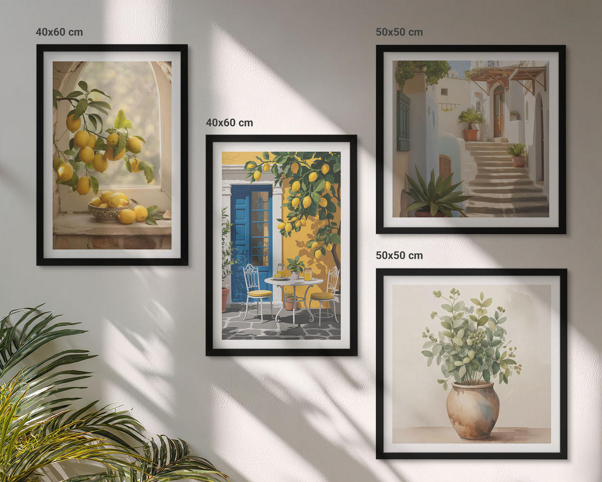 BILDER SET 4er Set - 50x50 cm & 40x60 cm Schwarzer Rahmen - Architektur der Zitronenstadt - Schwarz, Kunststoff (50/50cm) - TULUP