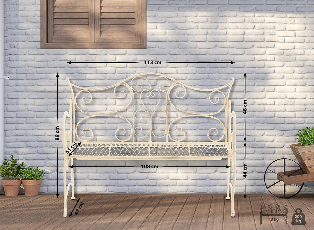 GARTENBANK Todor Metall Beige 113x47x89cm Metallbank - Beige, Metall (113/89/47cm) - DELUKE