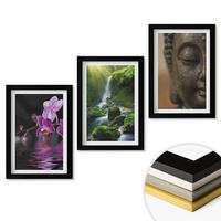 WANDBILDER 3er-Set - 20x30 cm Schwarzer Rahmen - Blumen, Wasserfall, Buddha-Felsen, Zen - Schwarz, Kunststoff (20/30cm) - ArtPrintCave