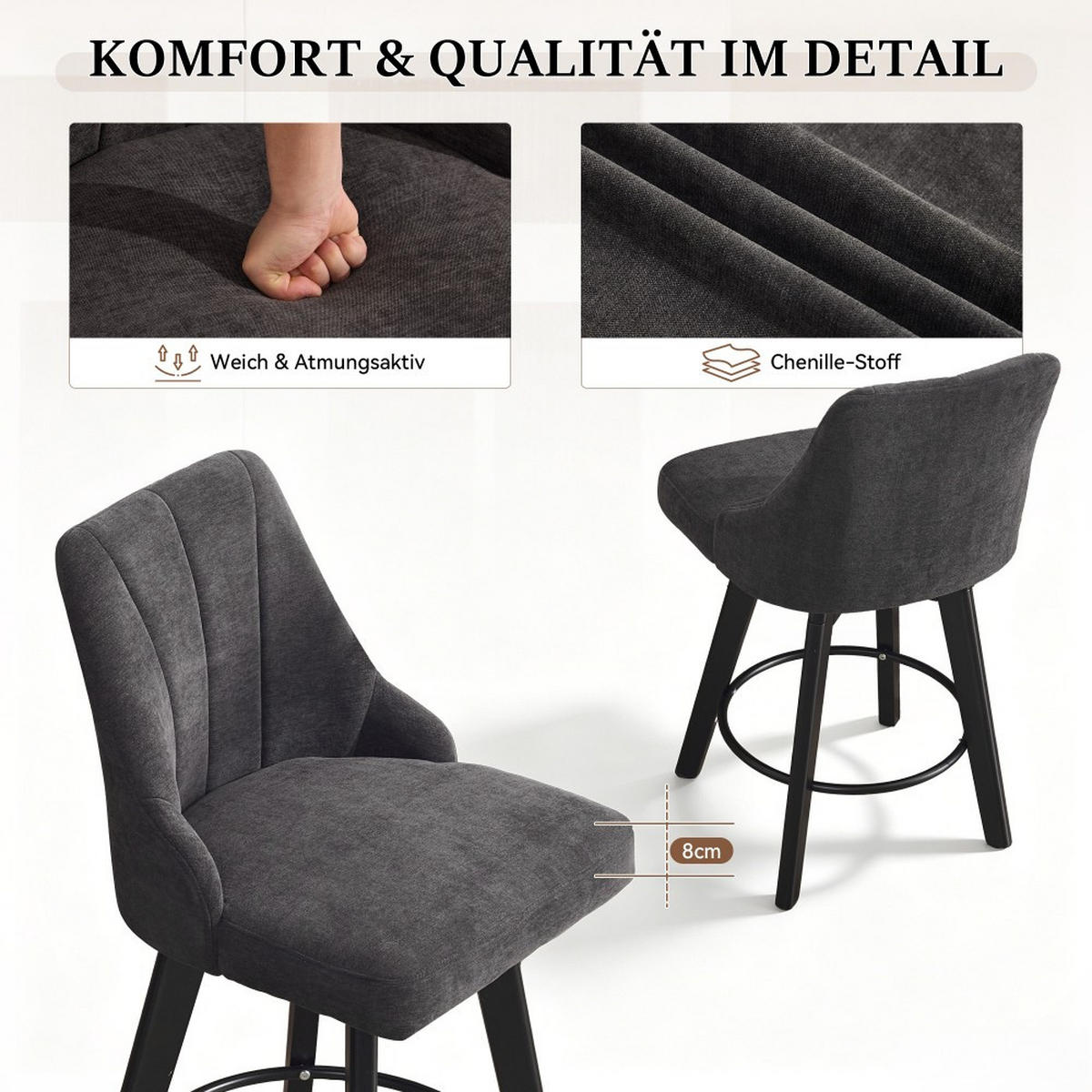 BARHOCKER 2er-Set Grau - Grau, Naturmaterialien (53/94.5/53.5cm)
