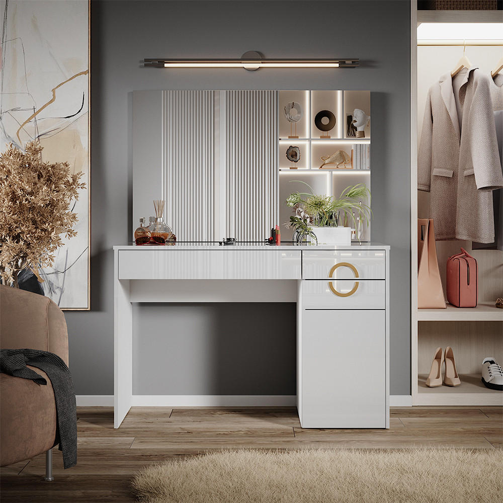 SCHMINKTISCH Adela Weiß 115 cm mit Spiegel - Weiß, Holzwerkstoff (115/76.4/55cm) - Vicco