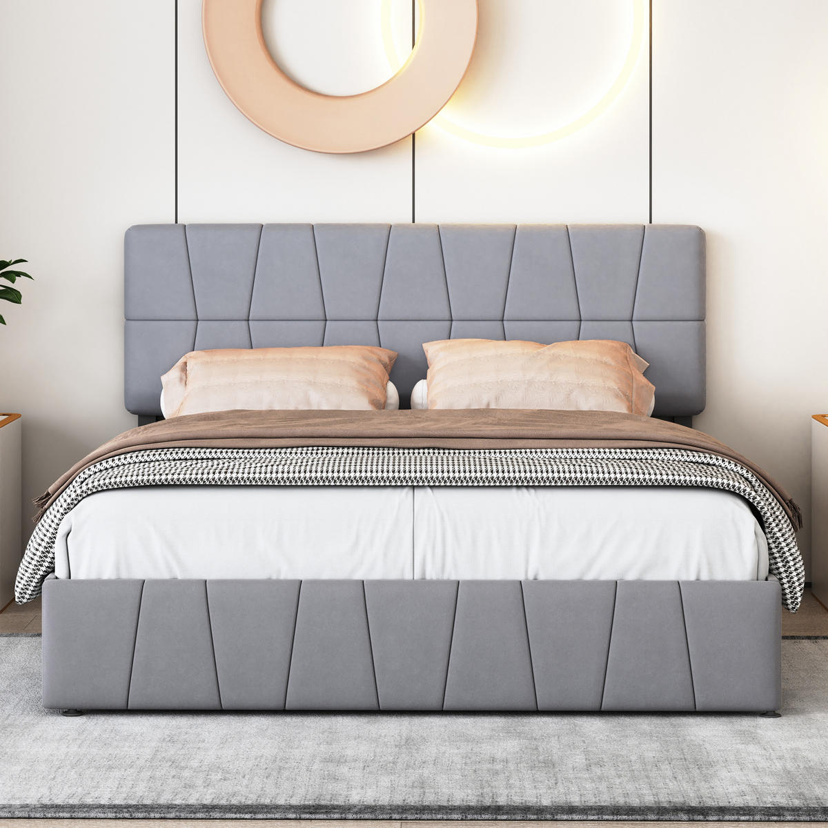 POLSTERBETT 180x200 cm, Grau, mit 4 Schubladen - Grau, Textil/Metall (180/200cm)