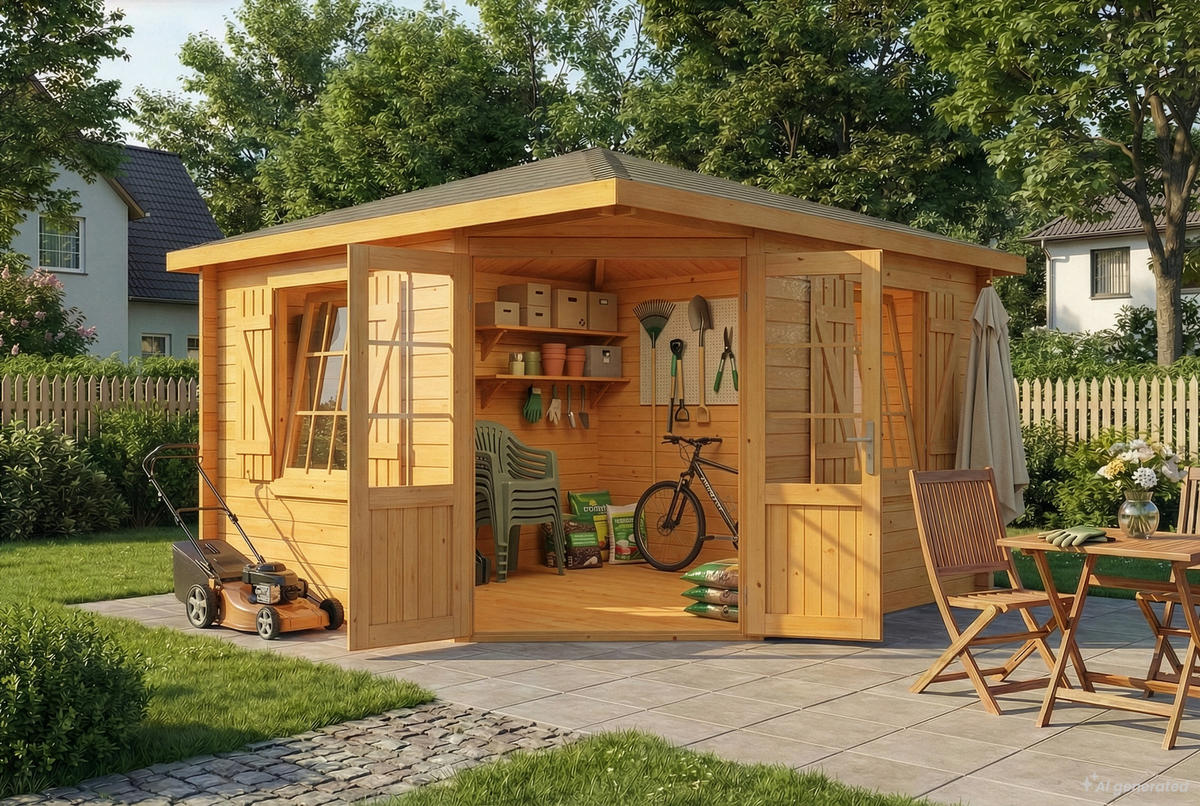 GARTENHAUS Holz Monica Royal - Pinienfarben, Holz (368/275/368cm) - Alpholz