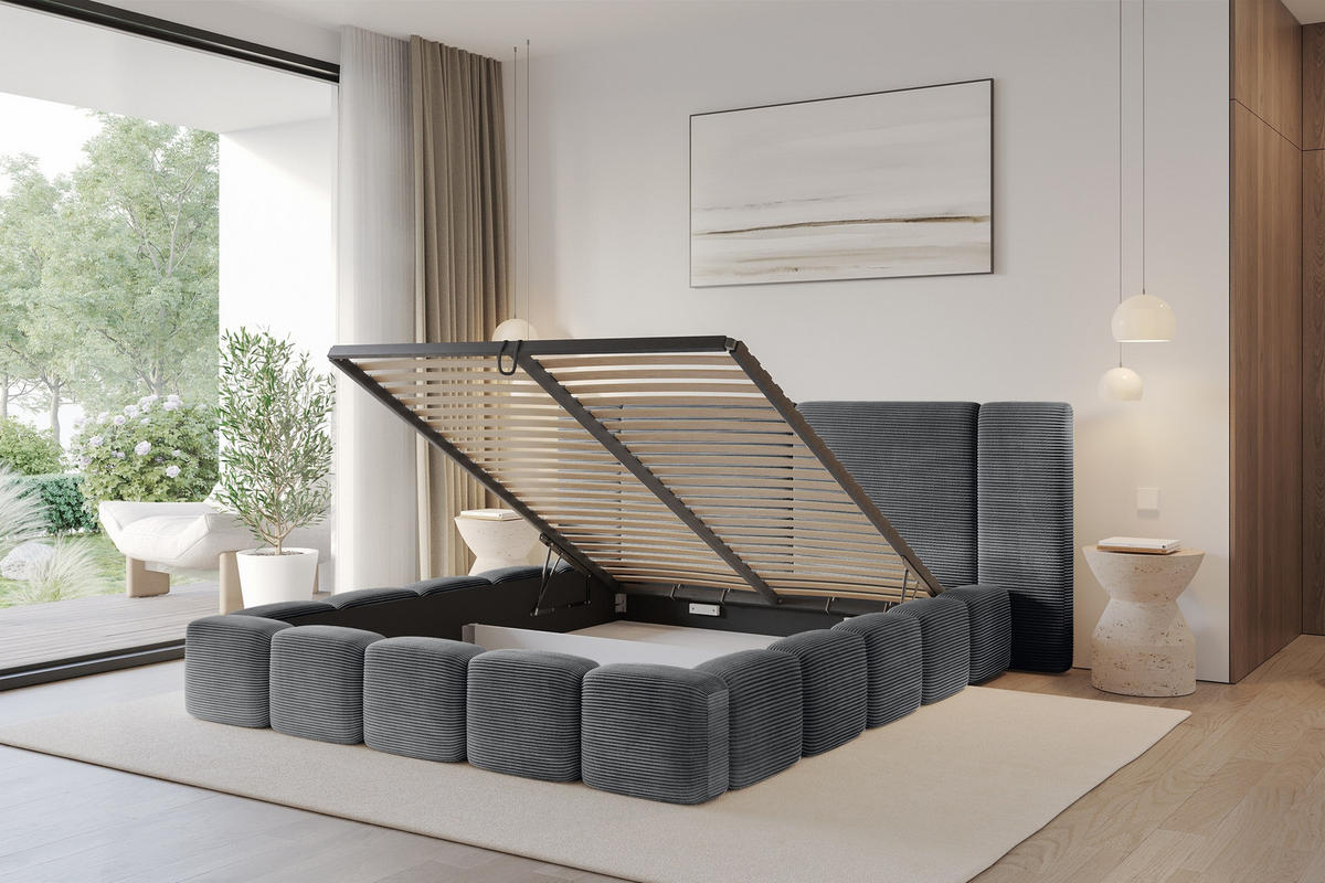 POLSTERBETT mit Bettkasten und Lattenrost, Bett mit Matratze H3/H4 - NILO 140x200 Dunkelgrau - Graphitfarben, Holzwerkstoff/Textil (140/200cm) - ALTDECOR