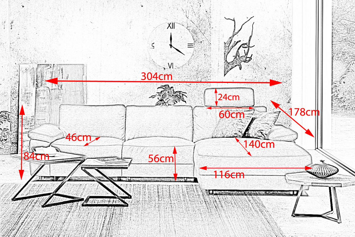 ECKSOFA XL MOTOR. RELAXFUNKTION LOLA Gelb Webstoff - Gelb/Schwarz, Textil (304/178cm) - KAWOLA
