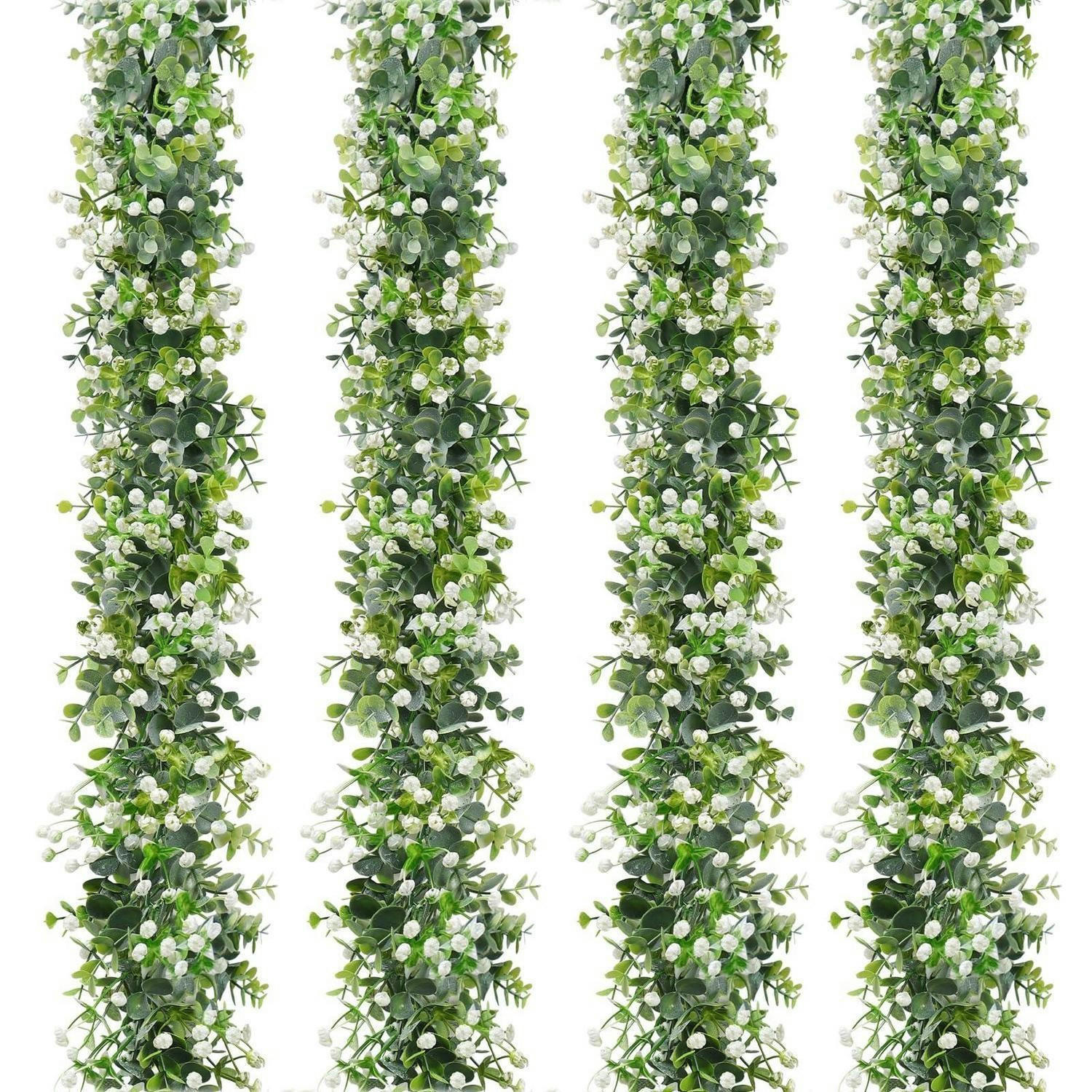 GIRLANDE 4-teiliges Set Eukalyptus mit weißen Blüten 180 cm - Multicolor, Kunststoff (10cm)