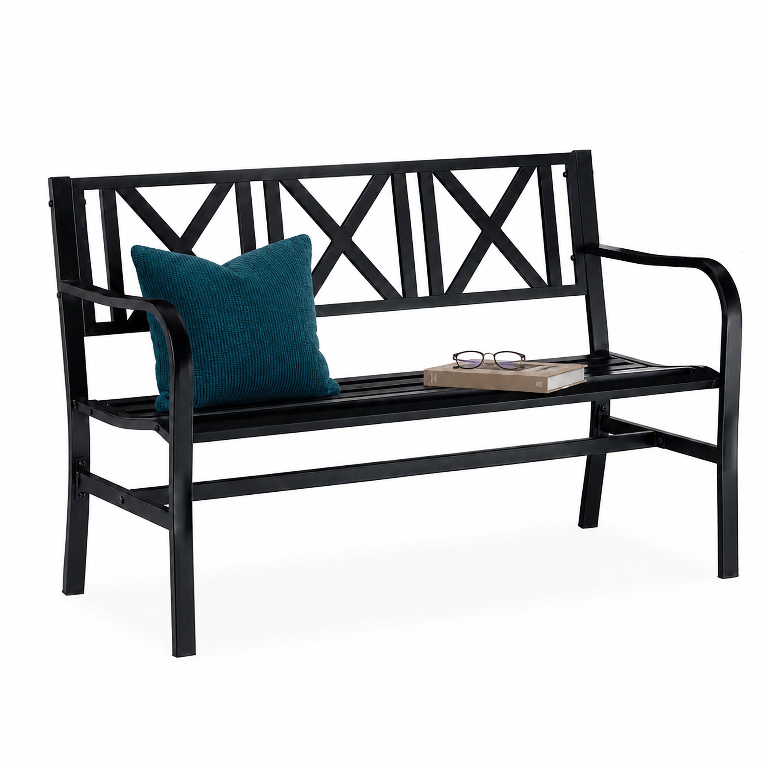Relaxdays LAVICE Černá ocel 2místná 127 cm