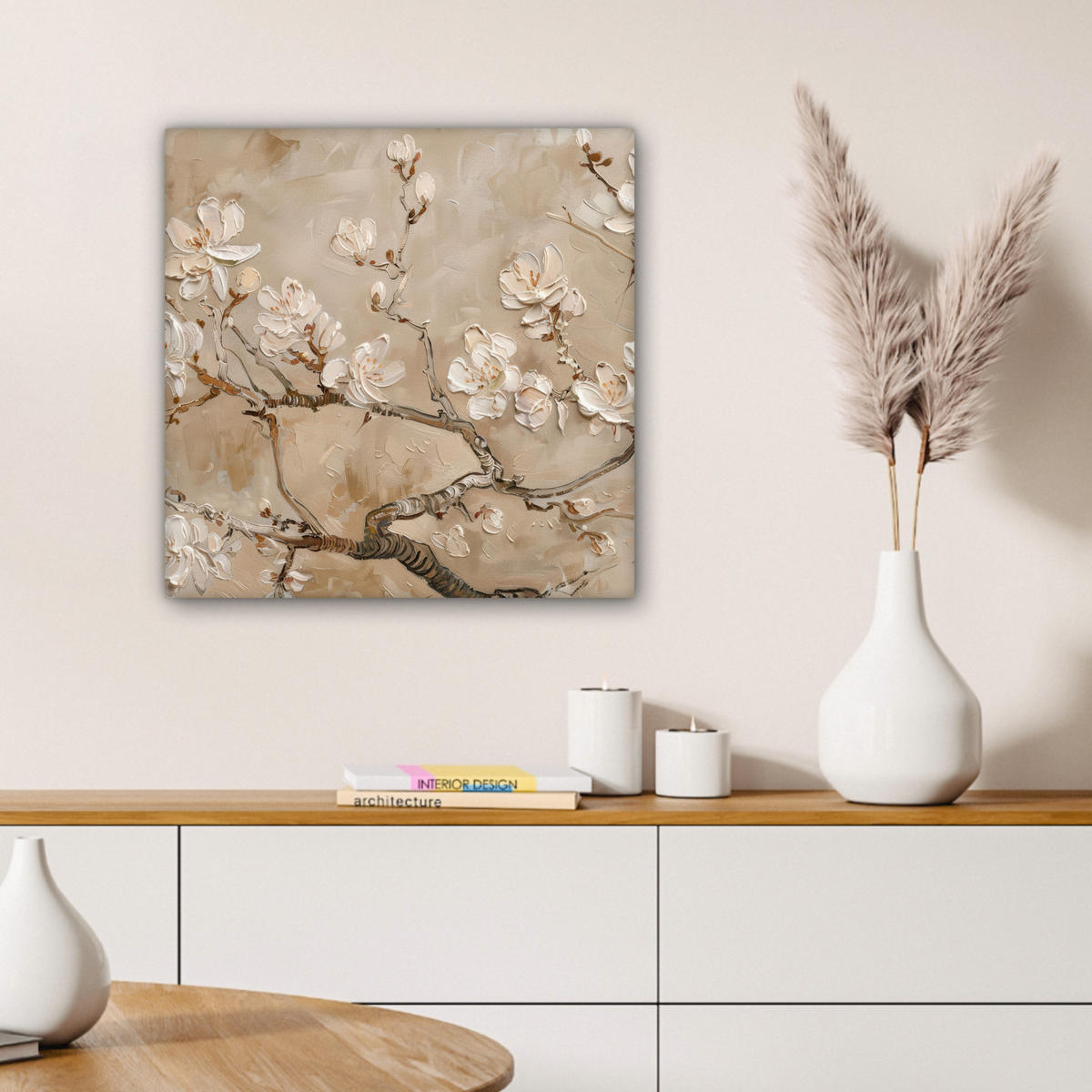 LEINWANDBILD - Blumen - Modern - Beige - Weiß - Blüte - 50x50 - Room Decor - Beige, Textil (50/50cm) - MuchoWow
