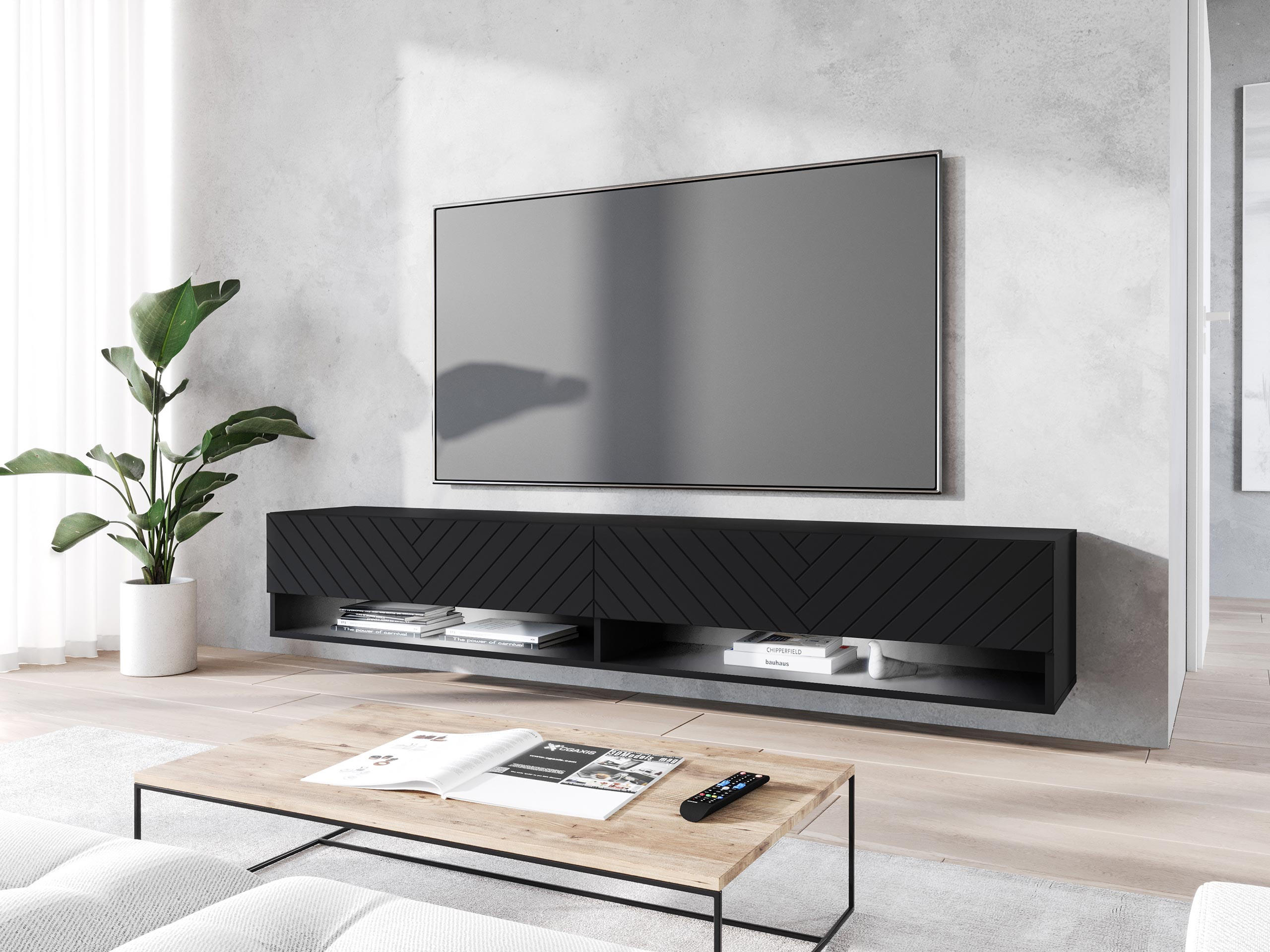 TV-LOWBOARD A180 MDF mit RGB LED Beleuchtung - Alufarben/Graphitfarben, Holzwerkstoff/Kunststoff (180/30/33cm) - MIRJAN24