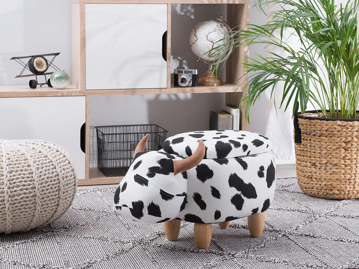HOCKER Cow 32/60/35 cm - Schwarz, Kunststoff/Textil (60/35/32cm) - Beliani