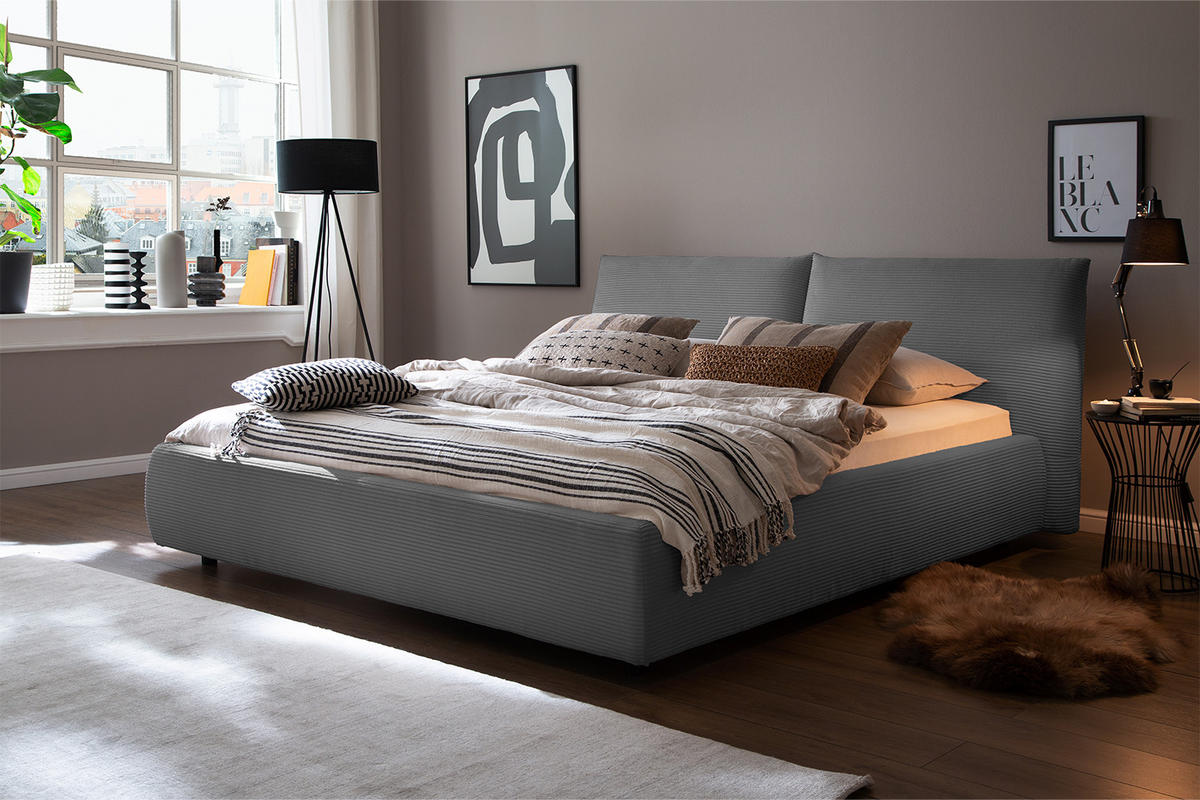 POLSTERBETT HENRY Grau Cord - Schwarz/Grau, Textil (160/200cm) - KAWOLA