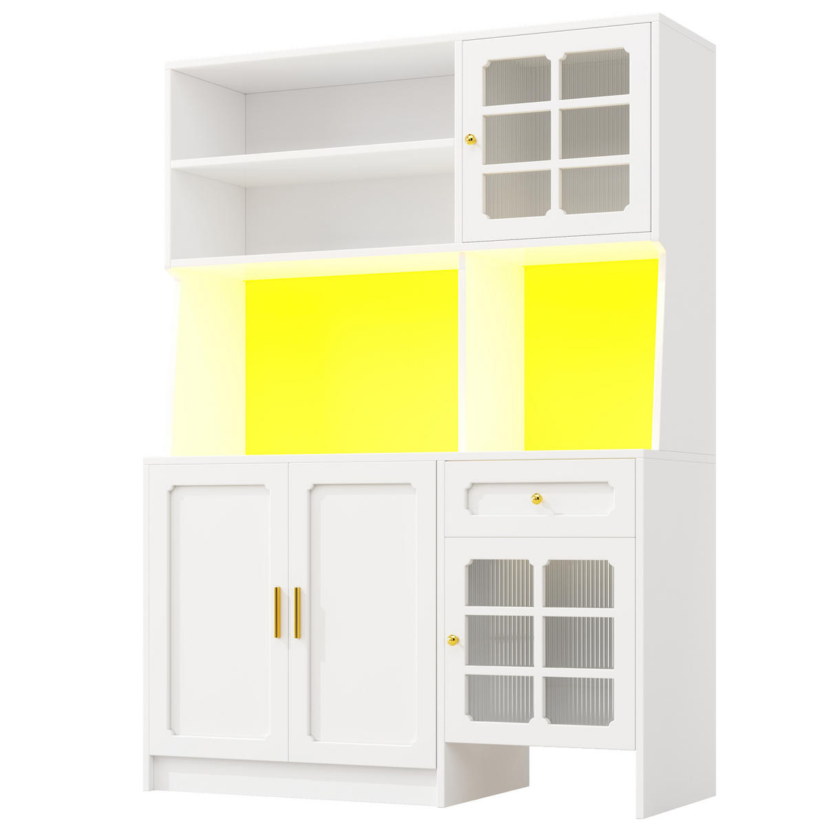 DONJI kuhinjski element, 130/45/180 cm, MDF bijeli, s LED rasvjetom i staklenim vratima - bijela, drvni materijal (130/180/45cm) - BEAOK