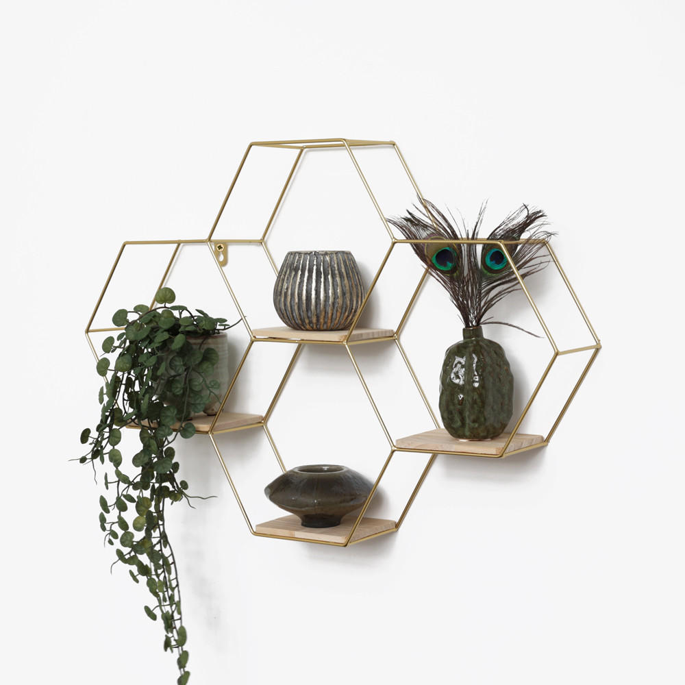 WANDREGAL Vierfaches sechseckiges aus Metall - 40,5 x 58 cm - Gold - Goldfarben, Metall (58/40.5/10.5cm) - IVOL