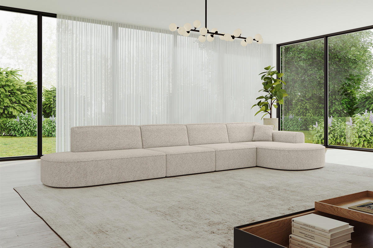 ECKSOFA Ottomane Rechts MARI-L3 - 413x171x79 cm Beige Tissu - Beige/Schwarz, Holzwerkstoff/Kunststoff (171/413cm) - ALTDECOR