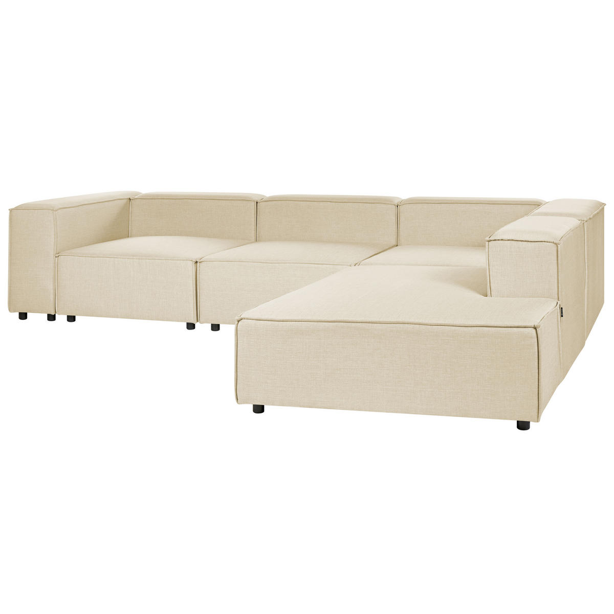 3-SITZER-ECKSOFA Leinen beige rechtsseitig Aprica - Beige/Schwarz, Textil (326/180cm) - Beliani