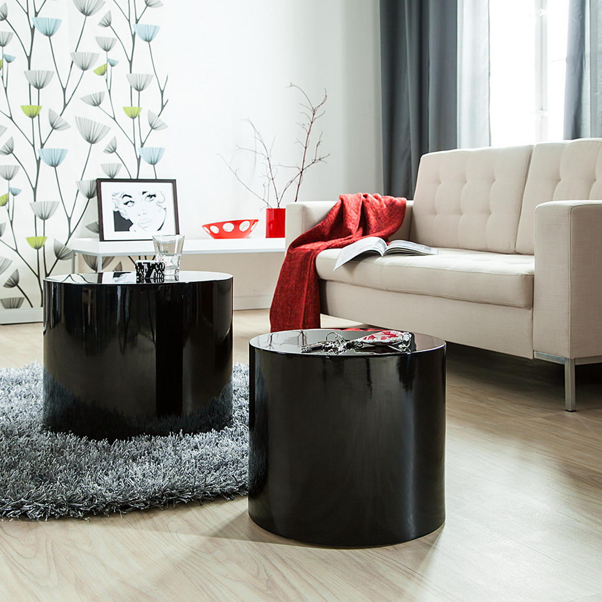 BEISTELLTISCH - 2er-Set - Schwarz Hochglanz, Holzwerkstoff (48/48/38cm) - home24