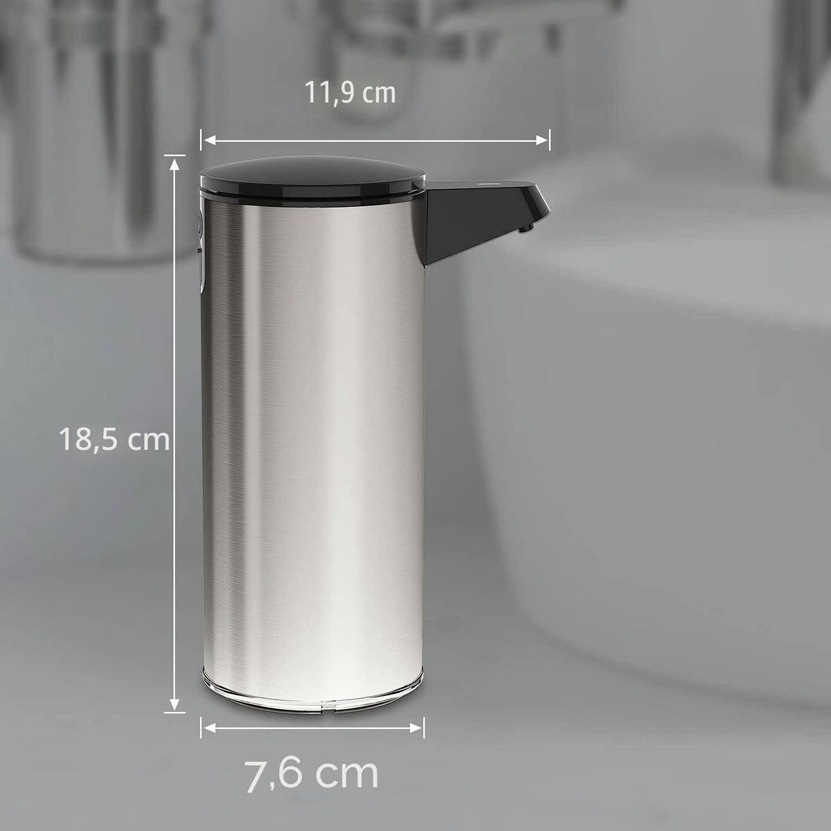 SEIFENSPENDER Automatisch Edelstahl mit Sensor 280ml USB-Aufladung Gebürstet - Silberfarben, Metall (8/18.5/12cm)