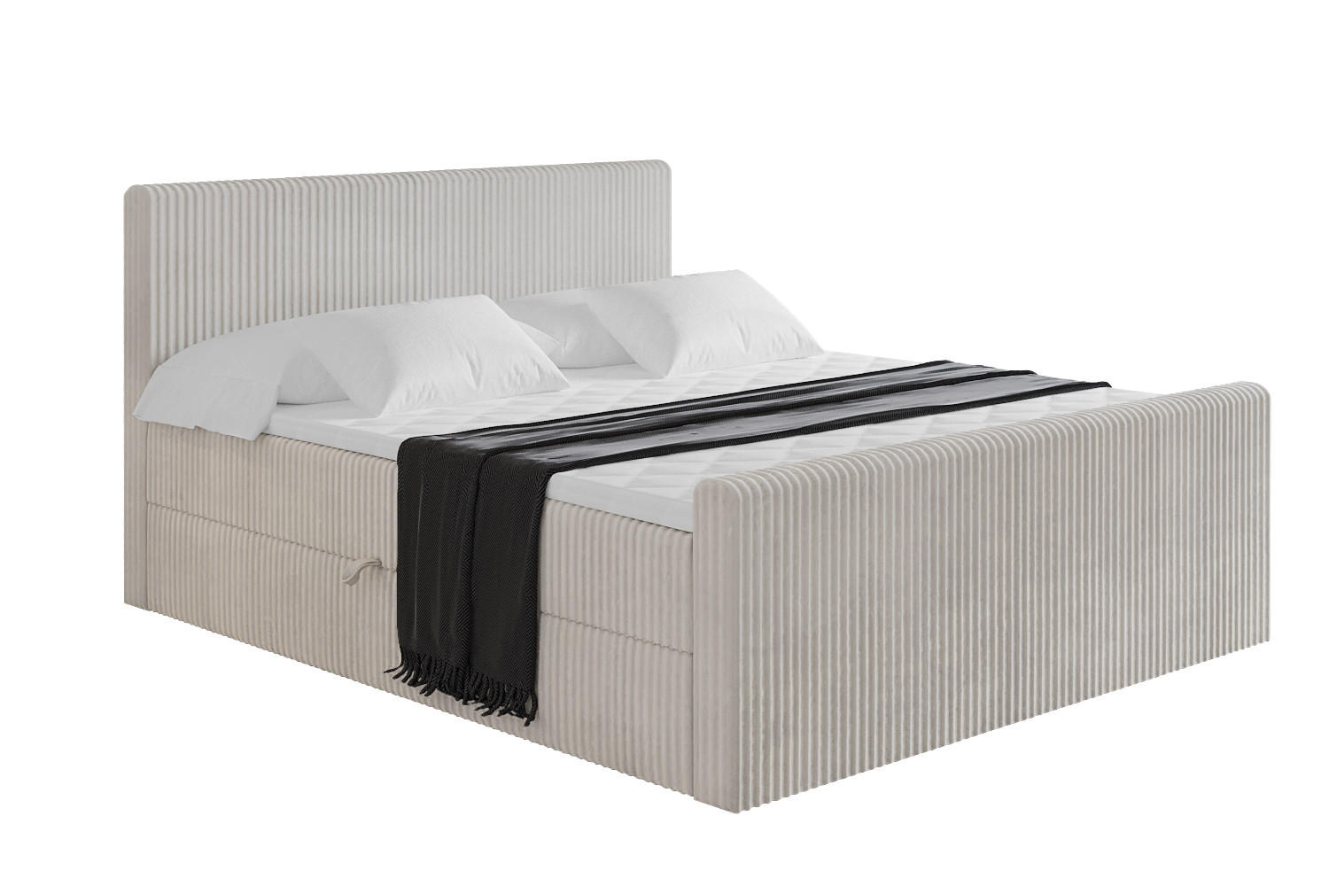 BOXBETT mit Matratze H3 und Lattenrost - TOLO-Z - 200x200 Cord - Creme - Creme, Holzwerkstoff (200/200cm) - ALTDECOR