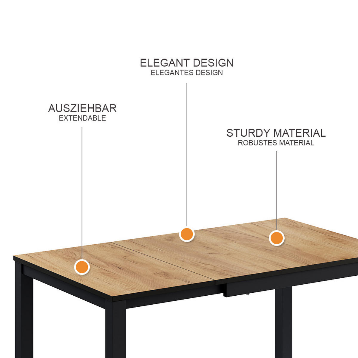 ESSTISCH Granny Eiche/Anthrazit 120 x 70 cm ausziehbar - Eichefarben/Anthrazit, Holzwerkstoff (70/120/76cm) - Vicco