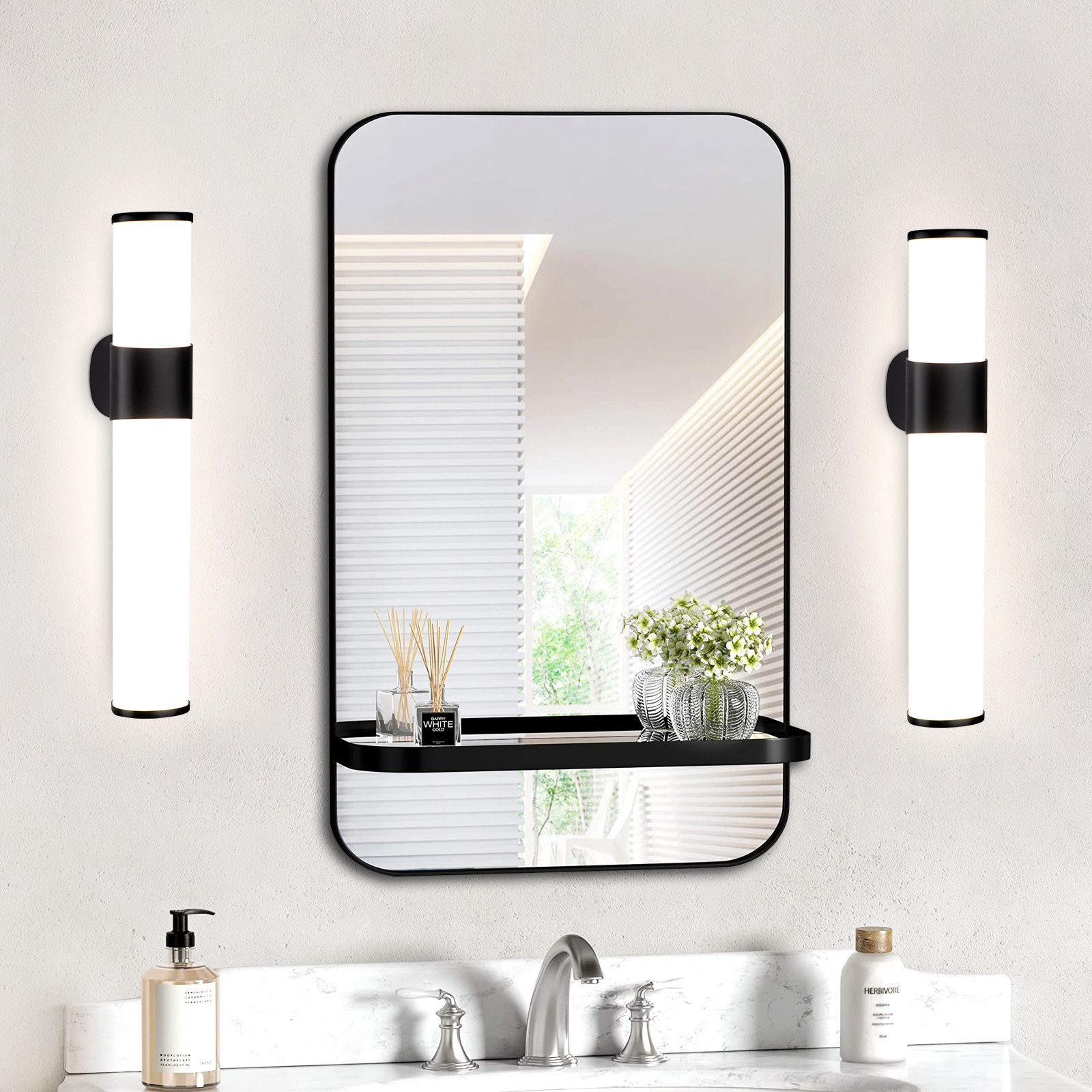 SPIEGELLEUCHTE Wiesbaden(2er-set) 30/6.8/12.8 cm - Schwarz, Kunststoff (30/6.8/12.8cm) - Nettlife