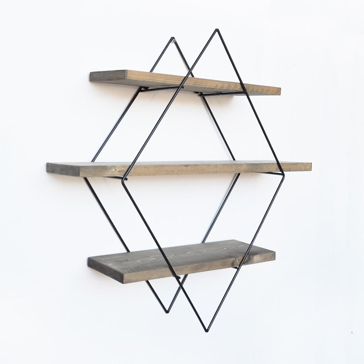 WANDREGAL aus schwarzem Metall und Massivholz 60/14/60 cm - Eichefarben, Holz (14/60/17cm) - Calicosy