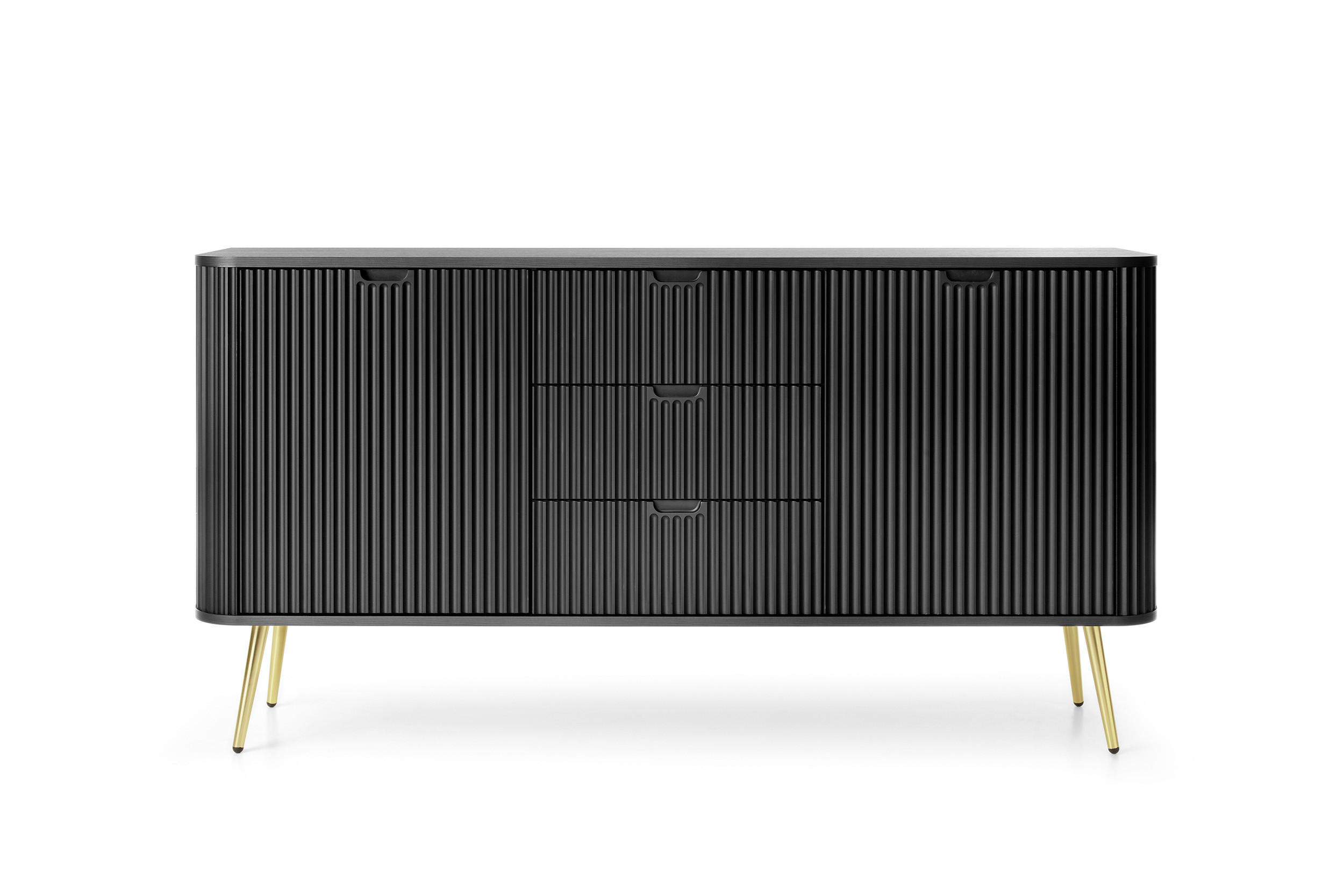 KOMMODE Breite ZOVA Schwarz-Gold, 168x87x39cm 3 Schubladen, 2 Schränke - Goldfarben/Creme, Holzwerkstoff/Kunststoff (168/87/39cm) - DomoHome