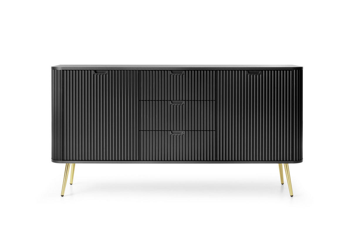 KOMMODE Breite ZOVA Schwarz-Gold, 168x87x39cm 3 Schubladen, 2 Schränke - Goldfarben/Creme, Holzwerkstoff/Kunststoff (168/87/39cm) - DomoHome
