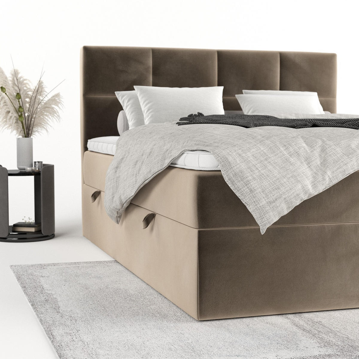 BOXBETT Oris 180/200 cm Taupe im Paros Stoff - Taupe/Schwarz, Holz/Holzwerkstoff (180/200cm) - AltaBeds