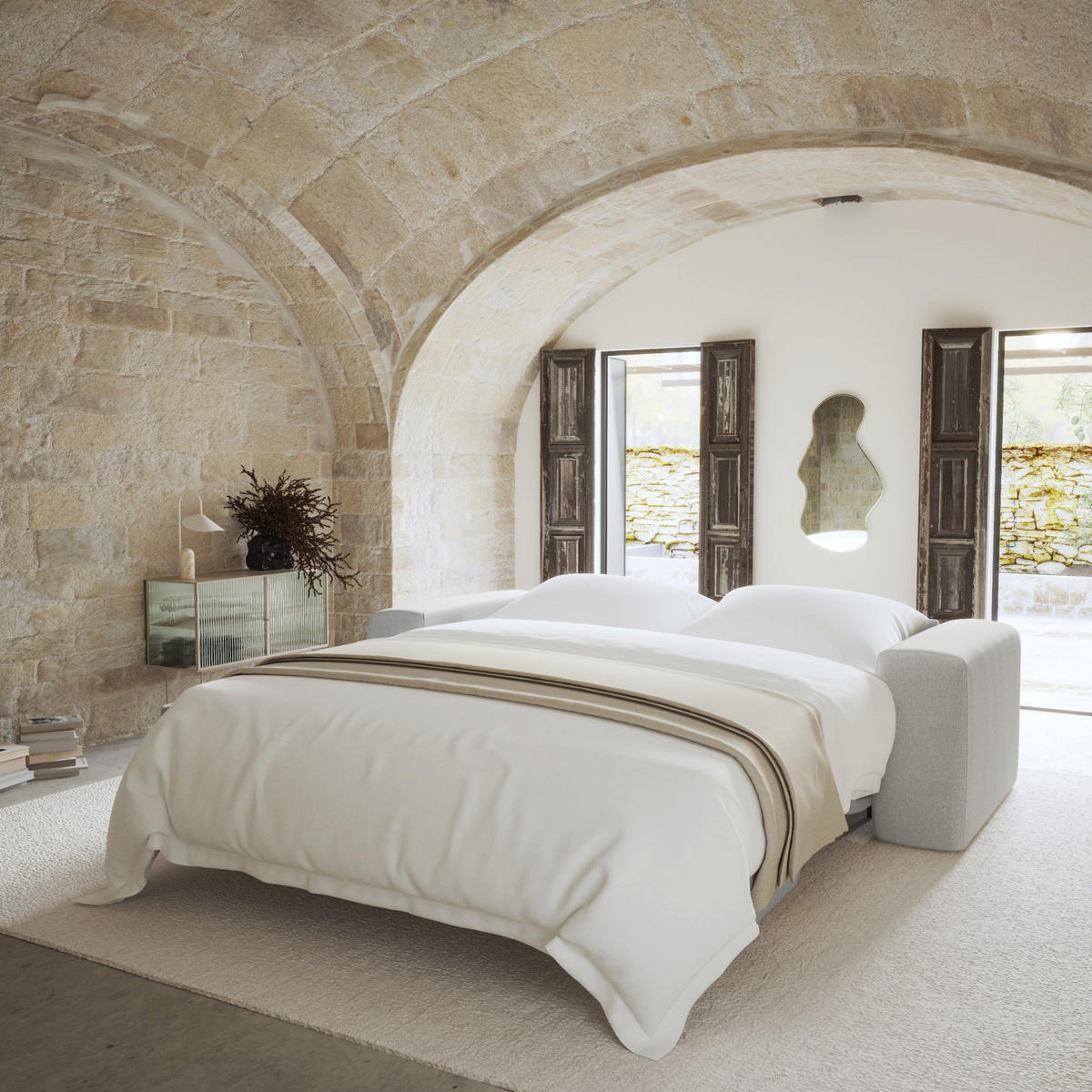 SCHLAFSOFA GERADE Rastergewebe Hellgrau 234.0 CENTIMETERScm - Hellgrau/Grau, Textil (234/73/95cm) - Sia Home