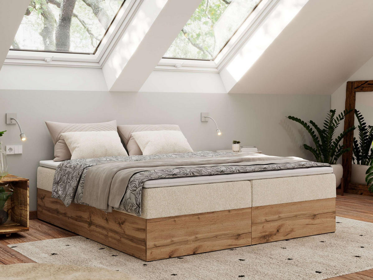 BOXBETT WOOD ZERO 180/200 - Creme Struktur - H4 - Topper T25 - krémová, textil (180/200cm) - MKS