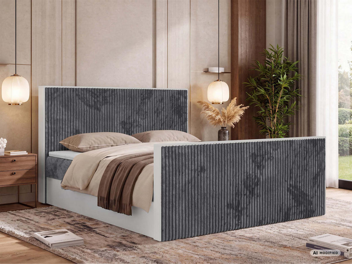KONTINENTÁLNÍ POSTEL TRAVIT DUO 180/200 - Šedá Manšestr - Topper Visco - H3 - šedá/černá, textil/plast (180/200cm) - MKS