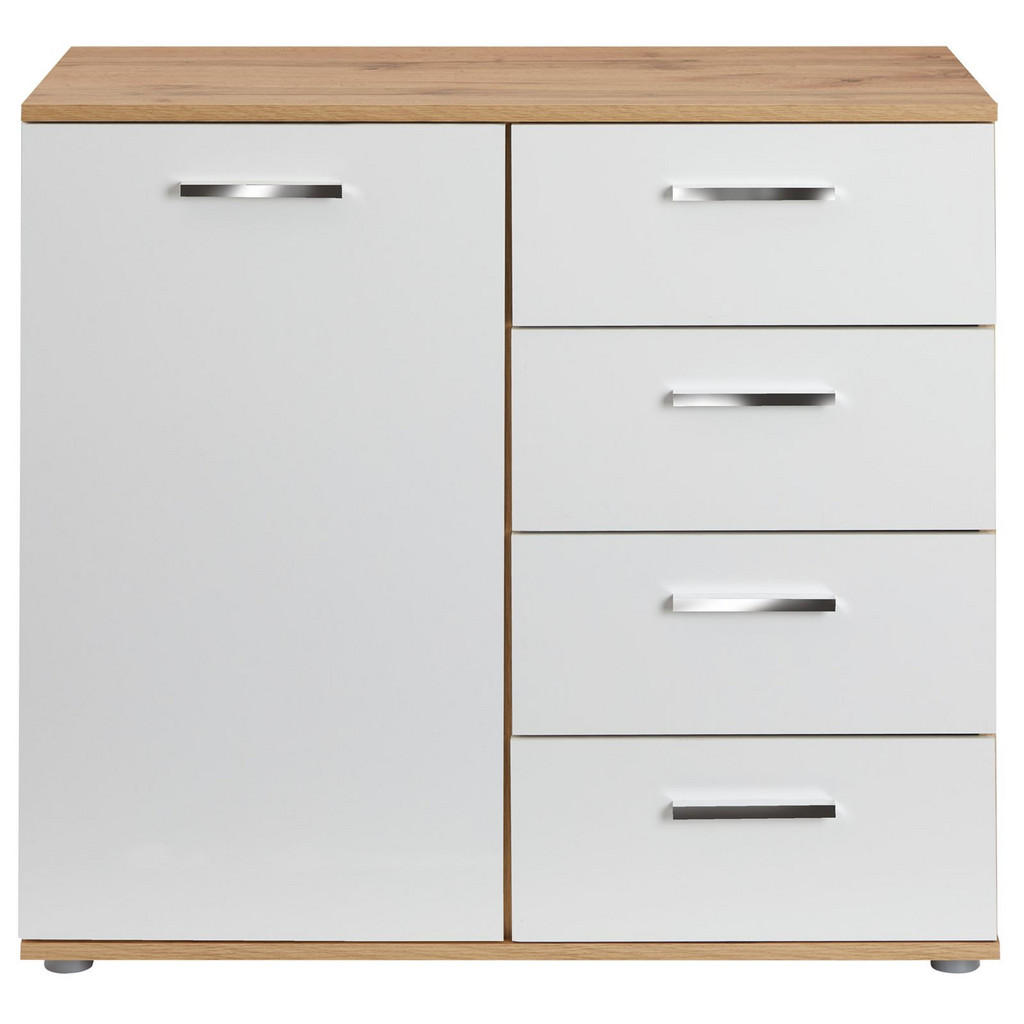 Thumbnail - CARO-Möbel Kommode, Eiche Wotan, Weiß, Holzwerkstoff, Mode, 91x82x40 cm, Wohnzimmer, Kommoden & Sideboards, Kommoden